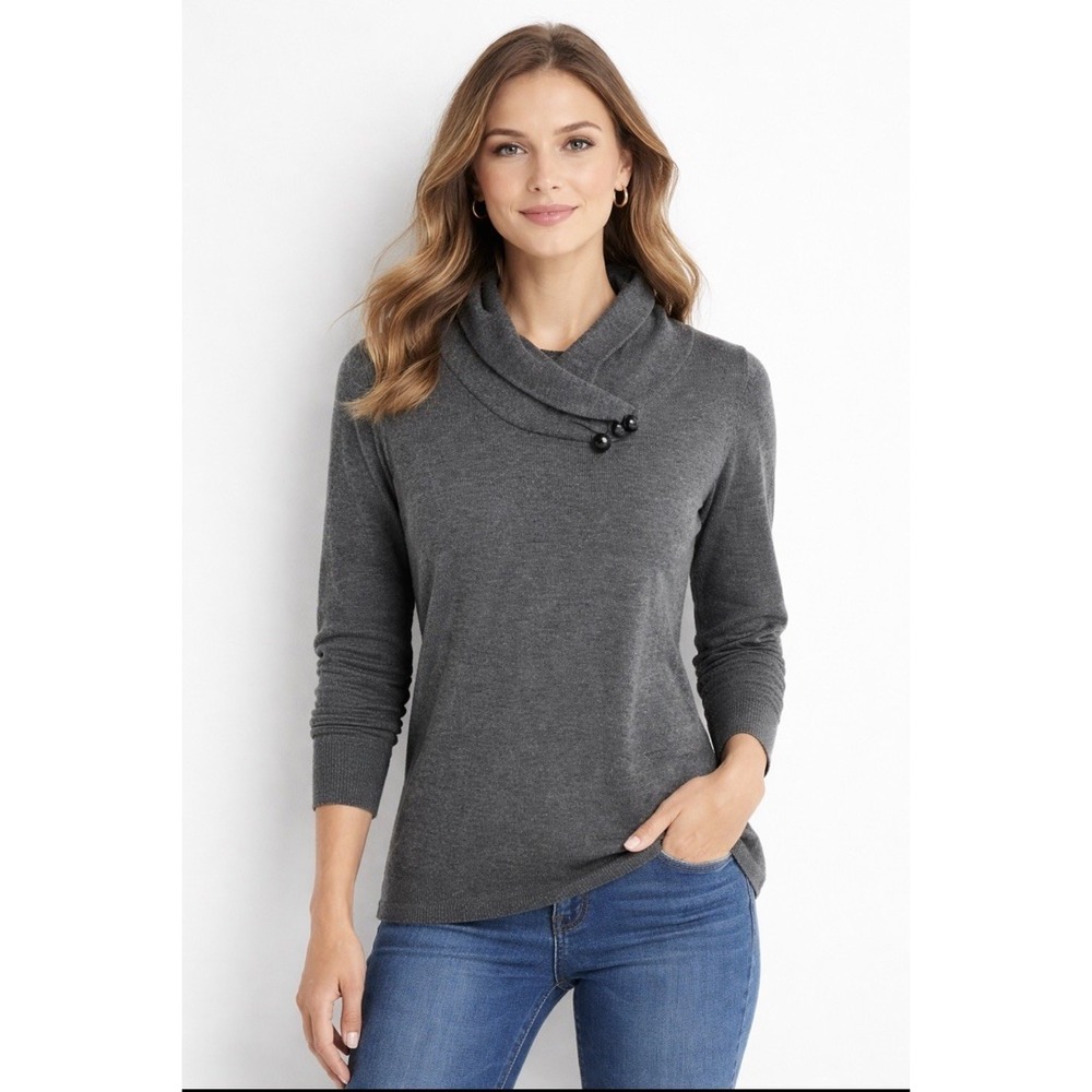 Classiques‎ Entier Sweater Womens XL Gray Blk Button Detail Merino Wool Vintage